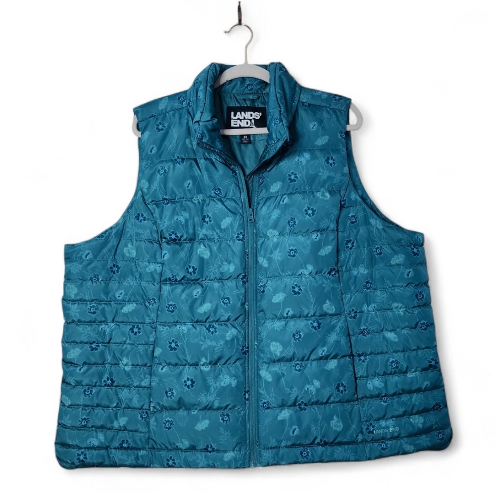 Land´s End Women´s Quilted Floral Vest | turquoise Purple Zip Vest  | Sz 2X